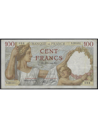 FRANCE 100 FRANCS SULLY 13-3-1941 S.20101 TTB+ N1 (F26/48)