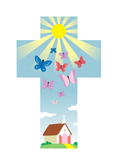 Croix Eglise Papillons 14x9cm