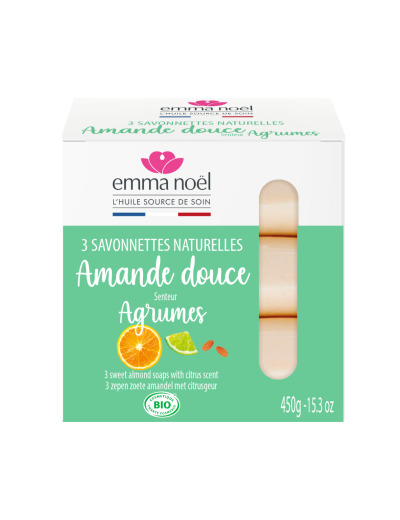 Pack 3 savonnettes Amande Douce bio senteur agrumes 3x150g