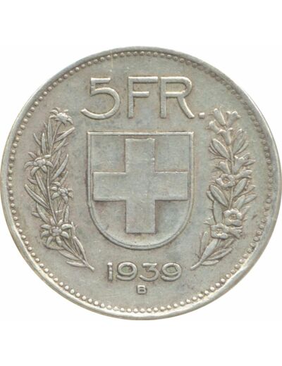 SUISSE 5 FRANCS 1939 B TTB N1