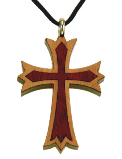 Croix en Bois d'Erable Vernis 3,5cm avec Cordon - 2 TONS
