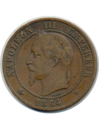 FRANCE 10 CENTIMES NAPOLEON III 1864 BB etat TB (G253)