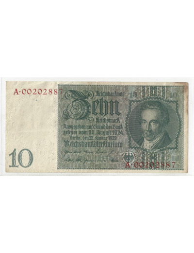 ALLEMAGNE 10 REICHMARK 22/01/1929 TTB (W180b)