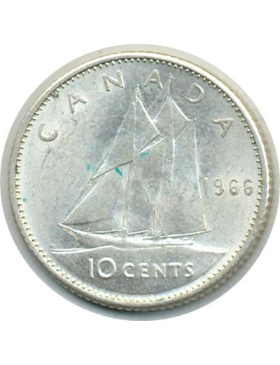 CANADA 10 CENT ELISABETH II 1966 TTB+(W61)