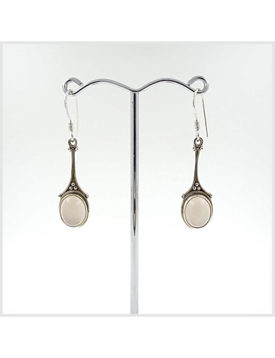 Boucles d'oreilles Quartz Rose et Argent Massif