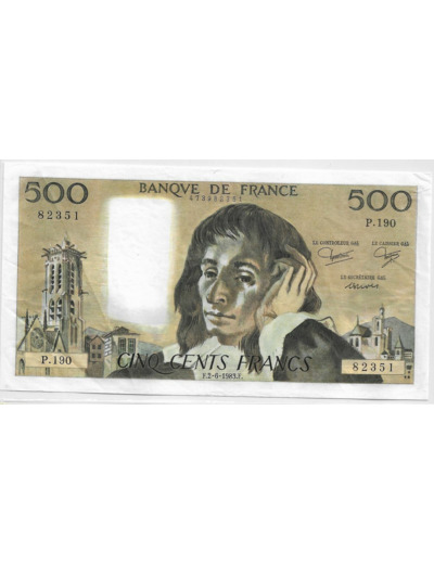 FRANCE 500 FRANCS PASCAL 2-6-1983  P.190 SUP