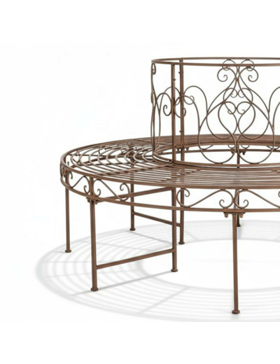 Banc tour d'arbre fer marron patiné 92x164x164cm