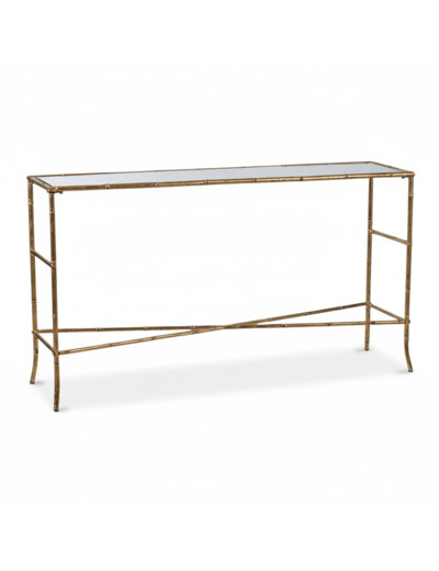 Console métal or plateau verre 76x34x144cm