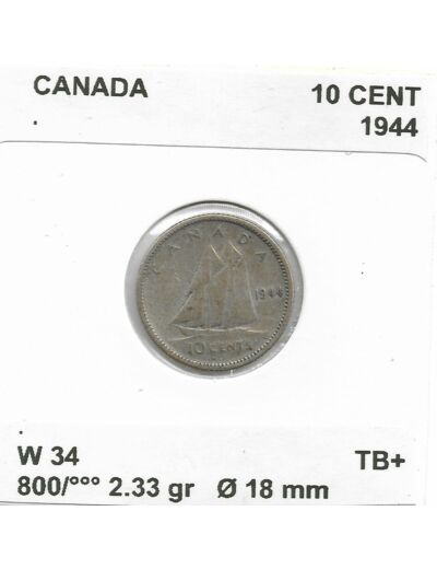 CANADA 10 CENT 1944 TB+