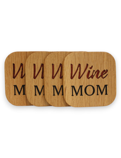 Wine Mom - Dessous de verre en bois et résine époxy