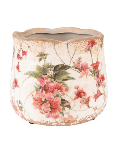 Pot de fleurs céramique rose vert 13x13x11cm