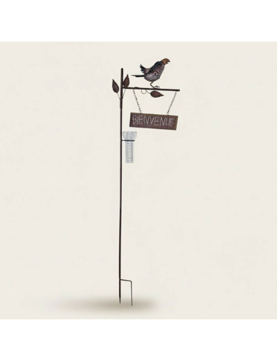 Pluviomètre oiseau Bienvenue 37x15x136cm