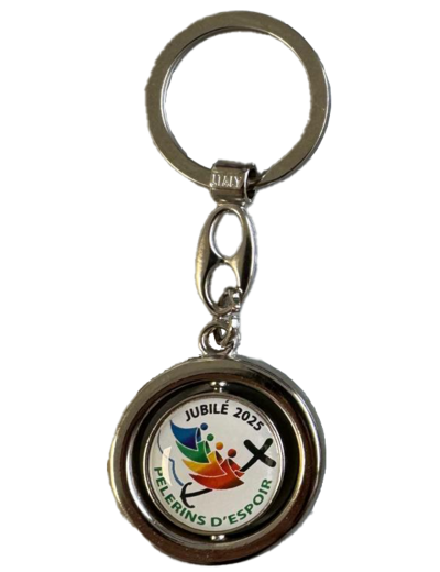 Porte-Clefs Tournant Résine en Métal Argenté 33mm - Jubilé 2025