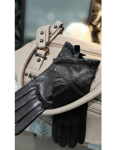 GF61037 Gants femme cuir agneau marine , bison, marron