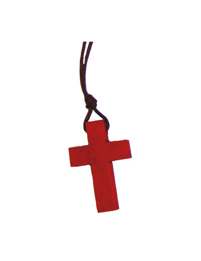 Croix en Bois 3,5cm avec Lacet - ROUGE