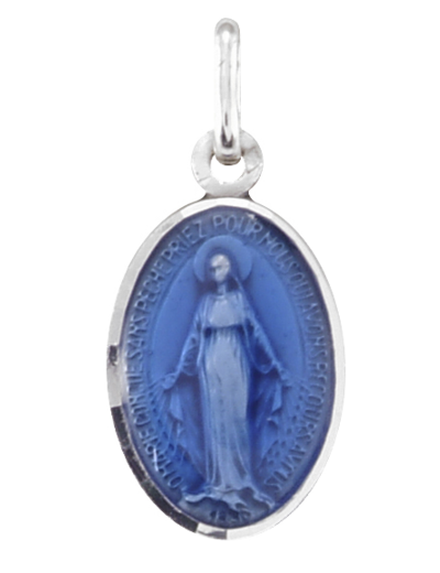 Médaille 17mm en Argent 925 avec Email Bleu - MIRACULEUSE