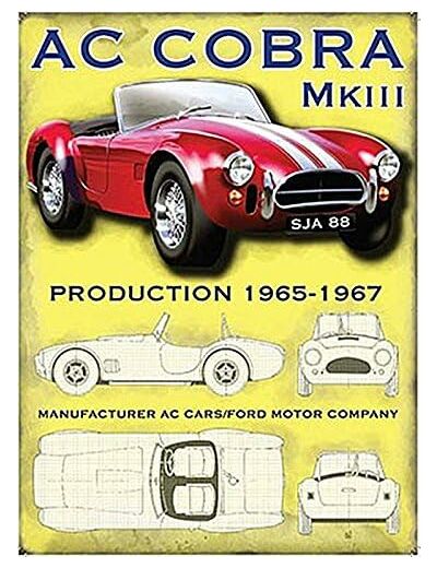 Plaque métal AC Cobra MK3 - Production 1965-1967 - 30 x 40 cm