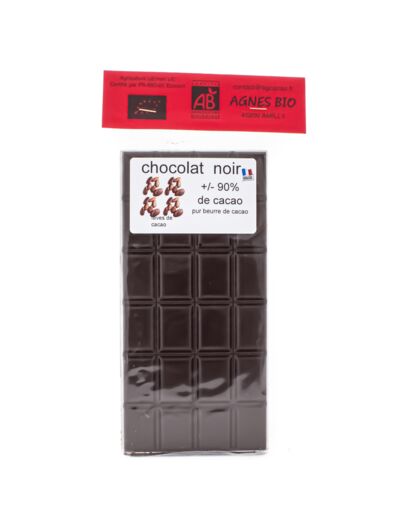 Chocolat Noir +/- 90% Cacao Bio 100g