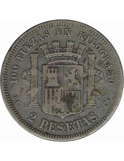 Espagne ( SPAIN ) 2 PESETAS 1870 DEM TB