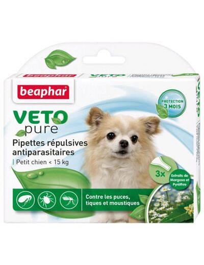 Pipettes répulsives antiparasites pour petit chien (-15kg) - x3