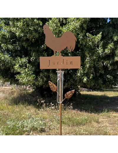 Pluviomètre coq métal à planter jardin 22x6x110cm
