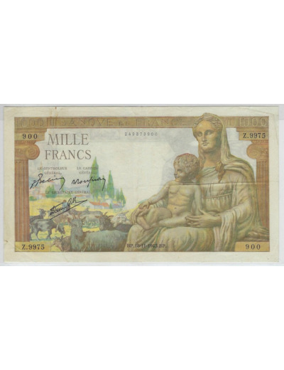 FRANCE 1000 FRANCS DEESSE DEMETER 18-11-1943 Z.9975 TTB