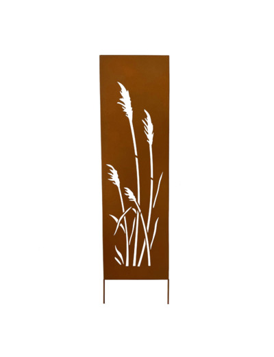 Panneau Décoratif de Jardin Roseaux en Fer Effet Rouille 30x120cm