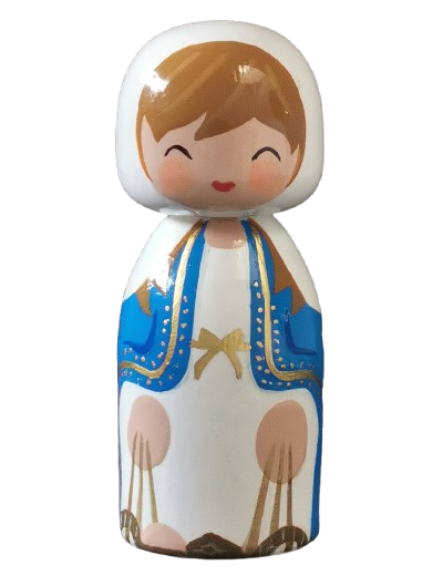 Statue Vierge Miraculeuse en bois tourné hauteur 10cm + Boîte