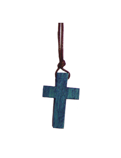 Croix en Bois 3,5cm avec Lacet - BLEU