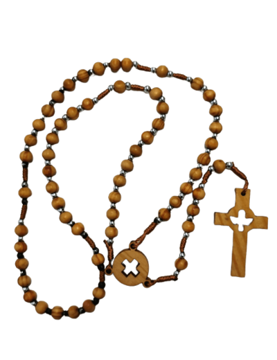 Chapelet BOIS/CORDE Croix et Coeur Ajourés