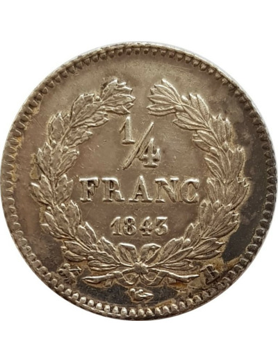 FRANCE 1/4 FRANC LOUIS PHILIPPE 1843 B (Rouen) TTB+