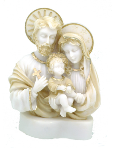Ste Famille- Statue en albâtre 15cm -Beige et Or