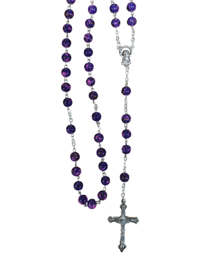 Chapelet en verre 6mm chaine argentée moucheté - MAUVE