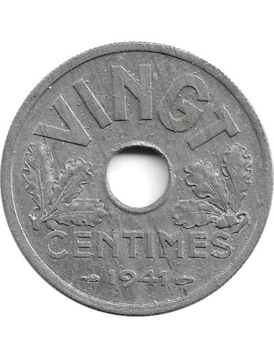 FRANCE 20 CENTIMES TYPE VINGT 1941 SUP