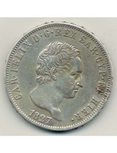 ITALIE SARDAIGNE 5 LIRE 1827 P CARLO FELICE TTB-