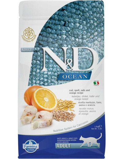 N&D Ocean Cat Codfish, Spelt, Oats and Orange Adult 1.5KG