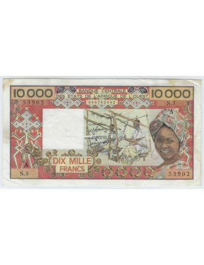 B.C.E.A.O 10000 FRANCS NON DATE (1977) COTE D'IVOIRE (A) SERIE S.3 TTB