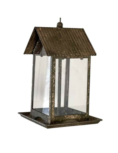 Mangeoire oiseau fer vitrée 19x19x29cm