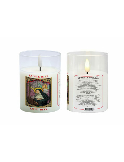 Bougie LED 7.5x10cm - Sainte Rita + Prière - Vendue sans pile
