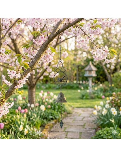 Cloche suspendre oiseaux fonte 10x10x74cm