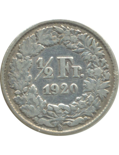 SUISSE 1/2 FRANC 1920 B TB+