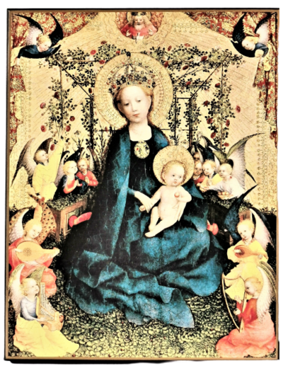 Icône plate MDF 10*14cm - VIERGE A LA TREILLE AVEC ROSES