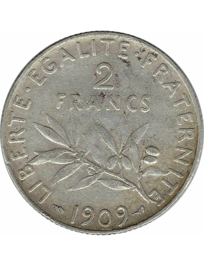 FRANCE 2 FRANCS SEMEUSE 1909 TTB-