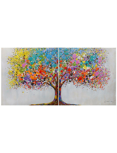 Ensemble 2 tableaux arbre colorés 200x4x100cm