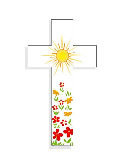 Croix Amour 14,5x8cm Soleil Fleurs Rouges