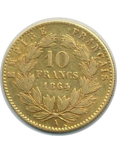 FRANCE 10 FRANCS OR NAPOLEON III 1864 A (PARIS) TTB (G1015) Gold Oro