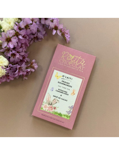 Tablette Pâques Gourmandes Lait Sao Tomé 52% Pistaches Caramélisées