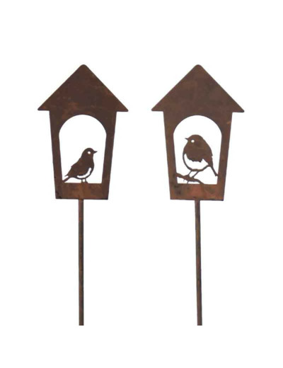 Ensemble 2 tuteurs oiseaux fer 13x117cm