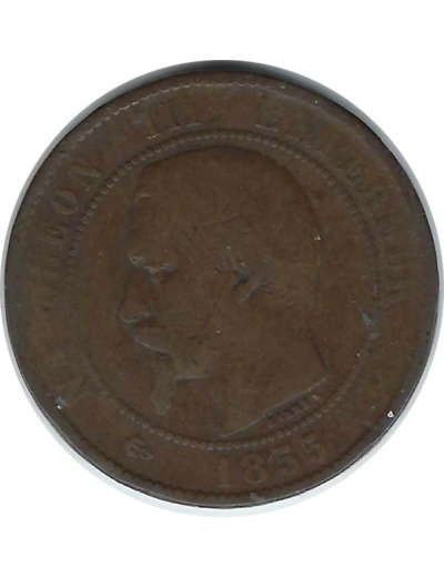 FRANCE 10 CENTIMES NAPOLEON III 1855 B (Rouen) ANCRE B+