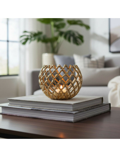 Photophore  doré aluminium Medium 15x15x14cm